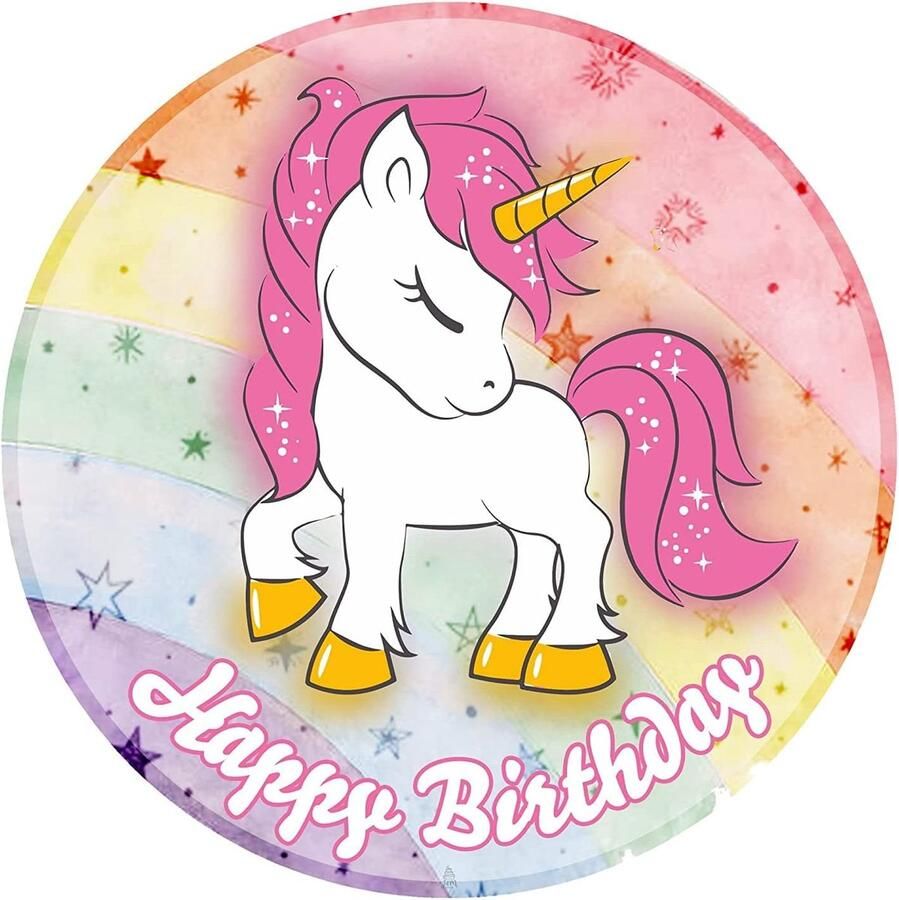 DECO Taarttopper Verjaardag Decoratie Eenhoorn Taart Topper Taart Decoratie Eetbare Papieren Fondant Rond 20 cm Taartdecoratie Eetbaar Cake Birthday Decoration
