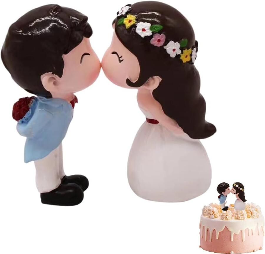 Decoratie voor bruidstaart bruidspaar figuren taart bruiloft decoratie bruidspaar met bloem decoratiefiguur bruidspaar ca. 7 cm