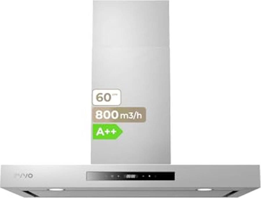 Decoratieve afzuigkap 60 cm met roestvrijstalen afwerking krachtige afzuiging 800 m³ h energie-efficiëntie A++