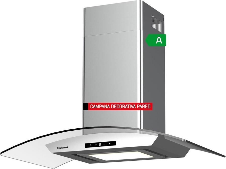 Decoratieve afzuigkap 90 cm roestvrij staal en glas energie-efficiëntieklasse A 750 m³ h 3 snelheden