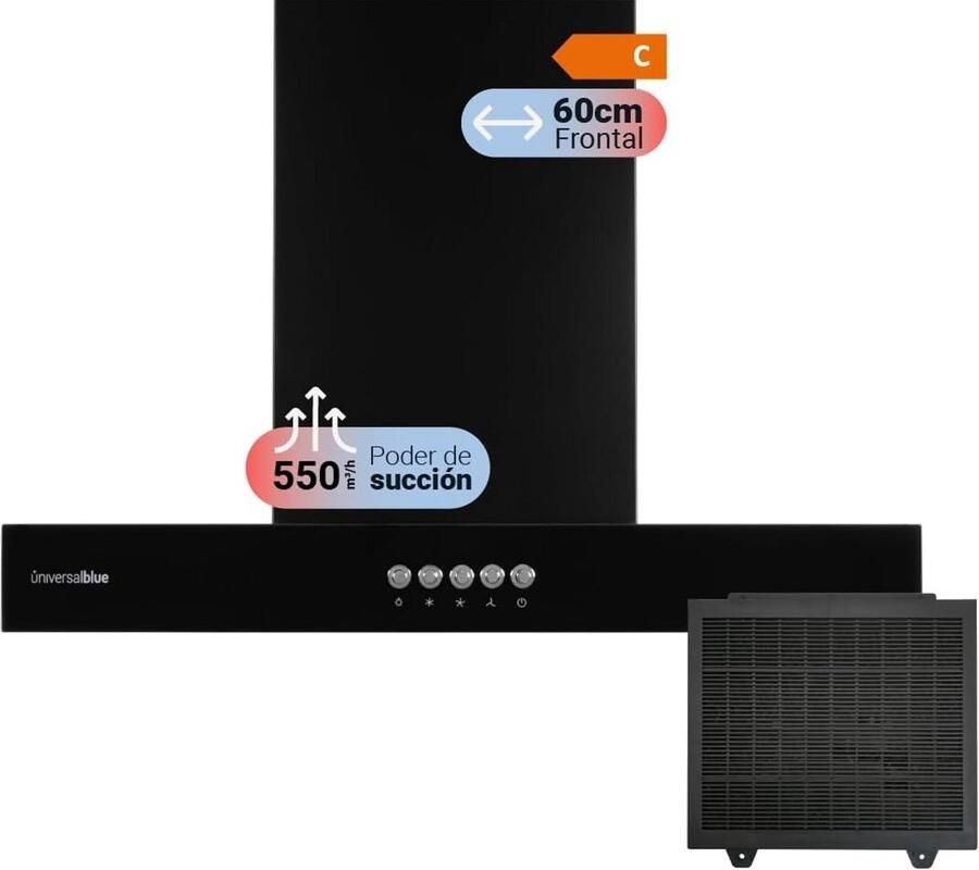 Decoratieve Afzuigkap in T-vorm Zwart 60 cm Krachtige Afzuiging met Wasbaar Filter