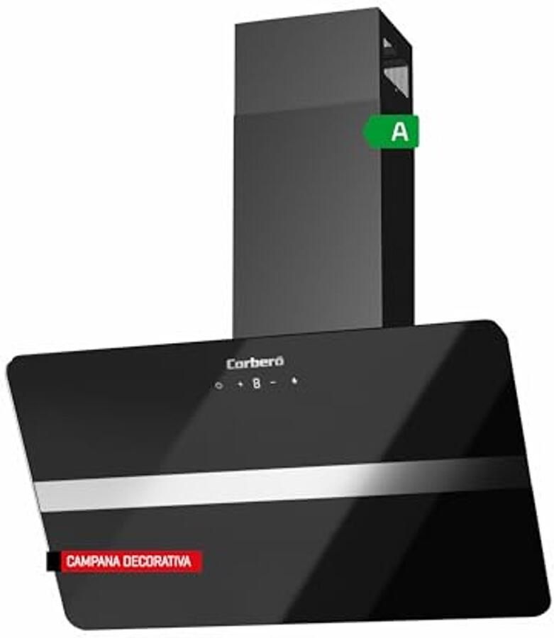 Decoratieve afzuigkap met zwart glas en touch-bediening 70 cm 3 snelheden energie-efficiëntie A