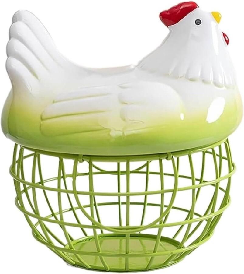 Decoratieve Eiermand Eierhouder Keuken Eieren Opbergen Met Kip Decoratie 19.5 cm Diameter Groen