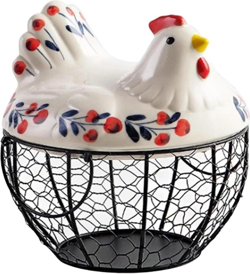 Decoratieve Eiermand Verse Ei Organizer Keuken Opslag Met Keramische Kip 24 Eieren Zwart