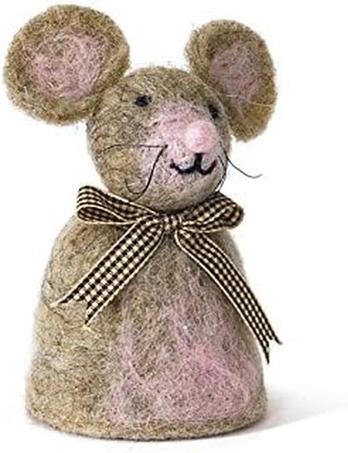 Decoratieve Eierwarmer Muis Figuur Tafel Decoratie Met Vilt Strikje 12 cm Hoog Grijs