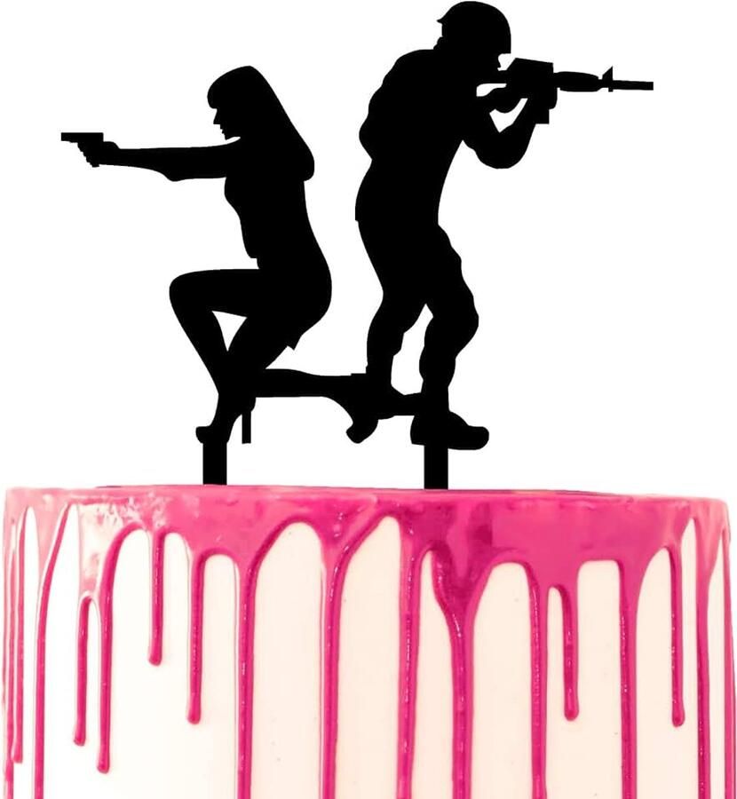 Decoreren van taarttoppers bruidegom en bruid die pistolen vasthouden acryl silhouet