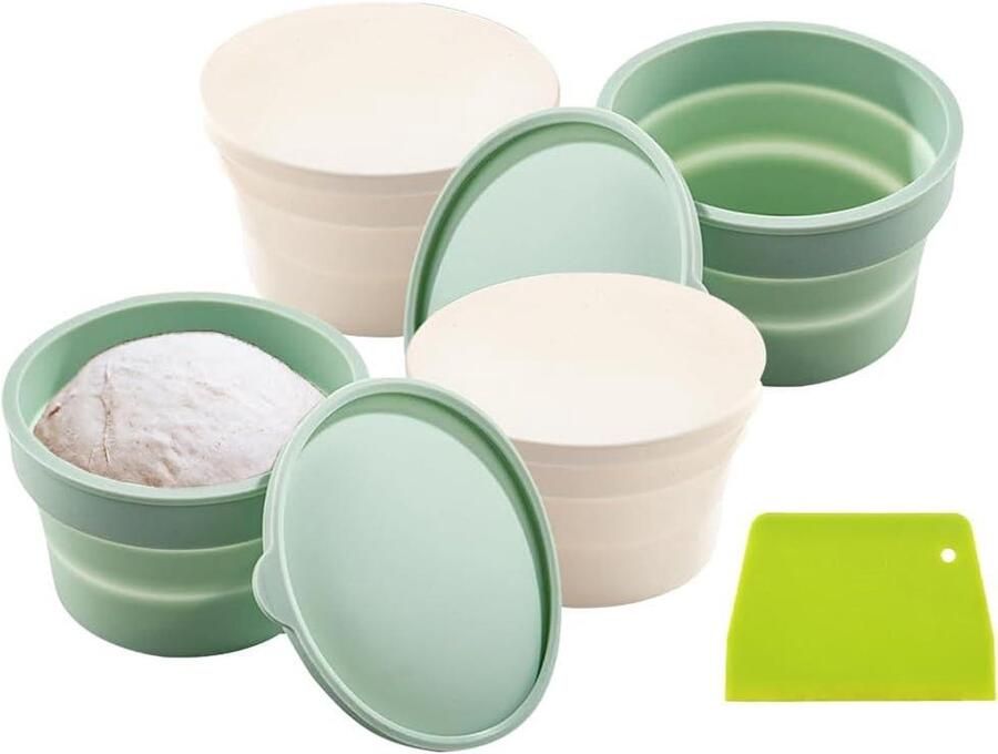Deegbal Containers Pizza Houders Deeg Laten Rijzen Inclusief Deegschraper 4 Stuks 13cm Beige Groen