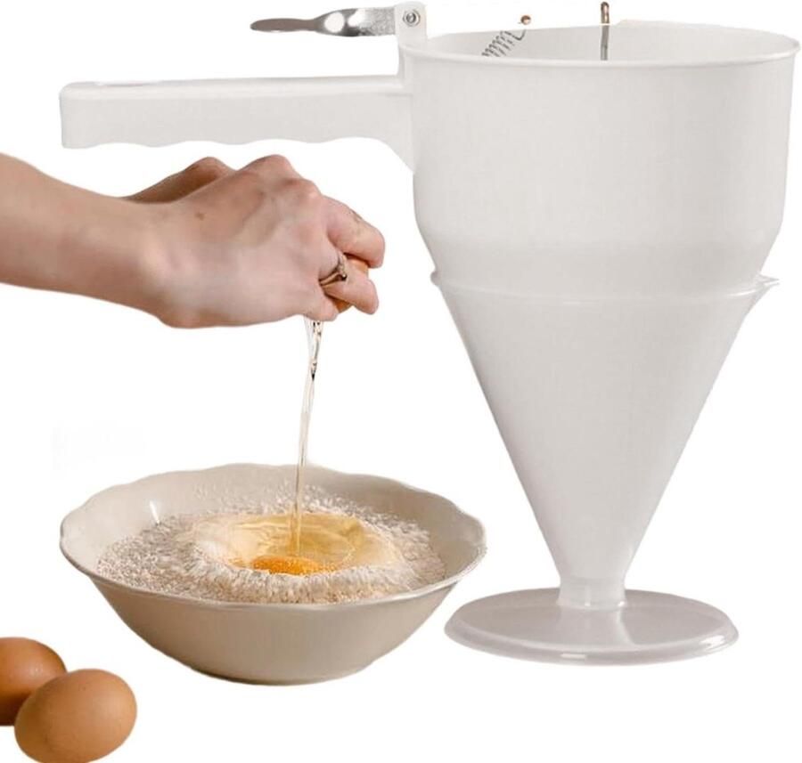 Deegdispenser Beslag Trechter Pannenkoeken Bakken Regelbare Stroom 1.2 Liter Zwart
