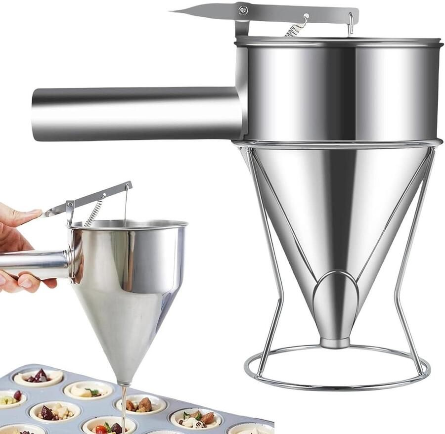 Deegdispenser Beslagverdeler Trechter Bakken en Desserts Roestvrijstalen Zuiger 1200 ml Zilverkleurig
