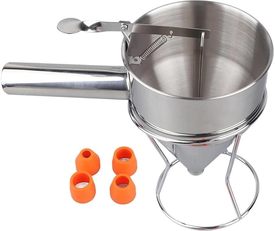 Deegdispenser Pannenkoeken Bakkerij Trechter Beslag Verdelen Schone Uitgieting 4 Mondstukken Zilver