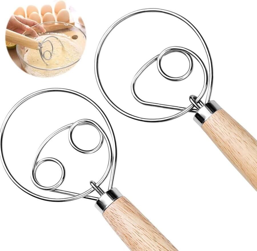 Deeggarde set van 2 roestvrij staal met houten handvat voor brooddeeg gebak en pizzadeeg bereiden
