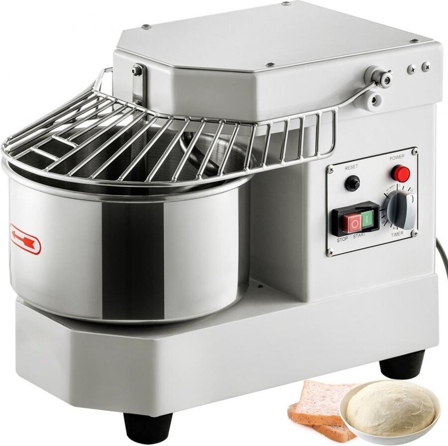 Deegkneedmachine Deegmixer 8 L Vermogen 450 W Instelbare Snelheden (130 233 414 tpm) RVS Kom Veiligheidsschild Timer Zilver