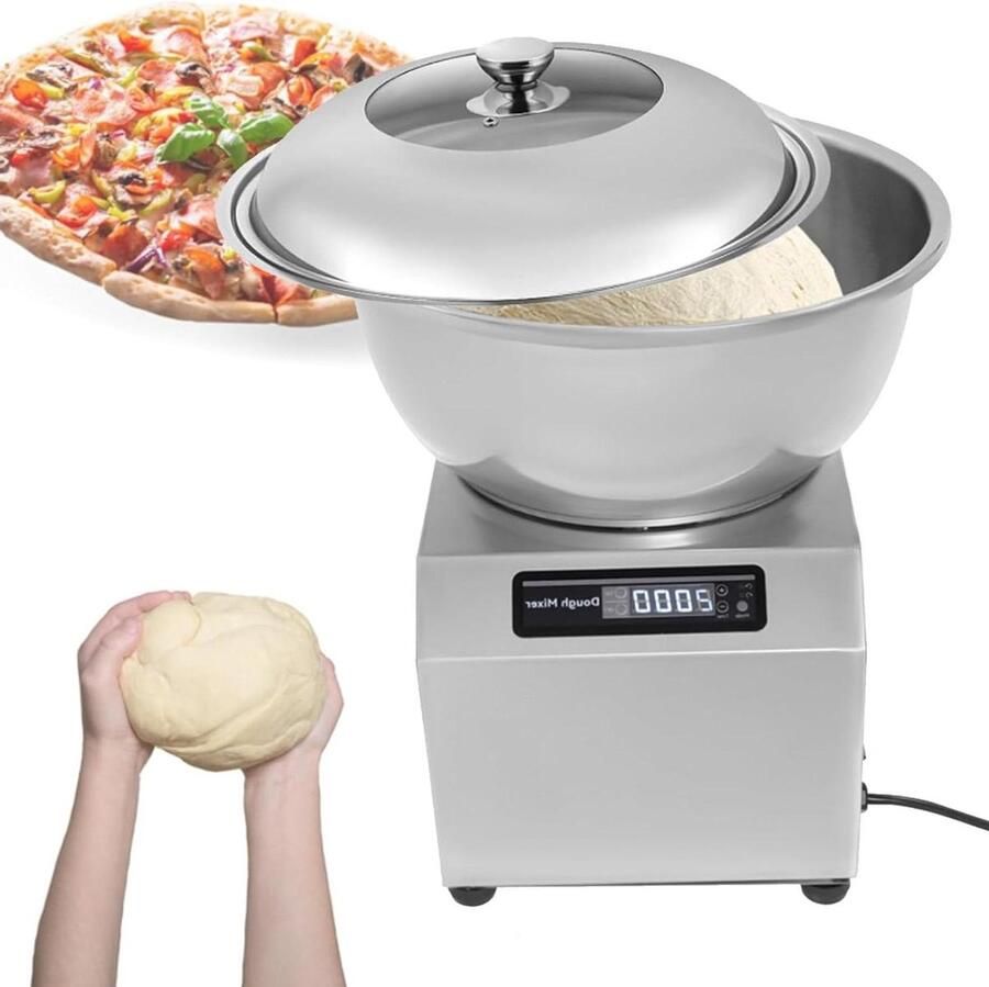Deegkneedmachine Keukenmixer Deegmixer Brood en Pizza Maken Roestvrijstalen Kom 5 kg Zilver