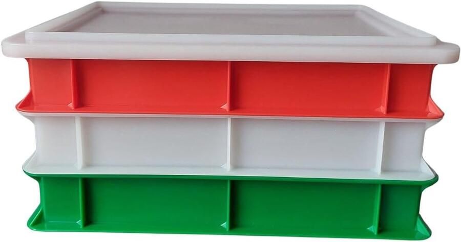 Deegkratten Set Pizza Bakken Deeg Laten Rijzen Stapelbaar met Deksel 40x30x7cm Tricolore