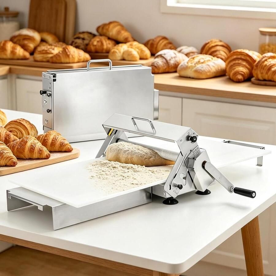 Deegmachine Opvouwbaar Deegpers Handmatig Bakkerij Thuis Instelbare Dikte 0.5-25 mm Zilver