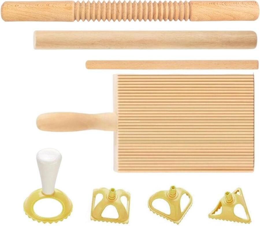 Deegmaker Set Pastamaker Keukengerei Zelf Pasta Maken 8-Delige Gereedschapsset N.v.t. Houtkleur
