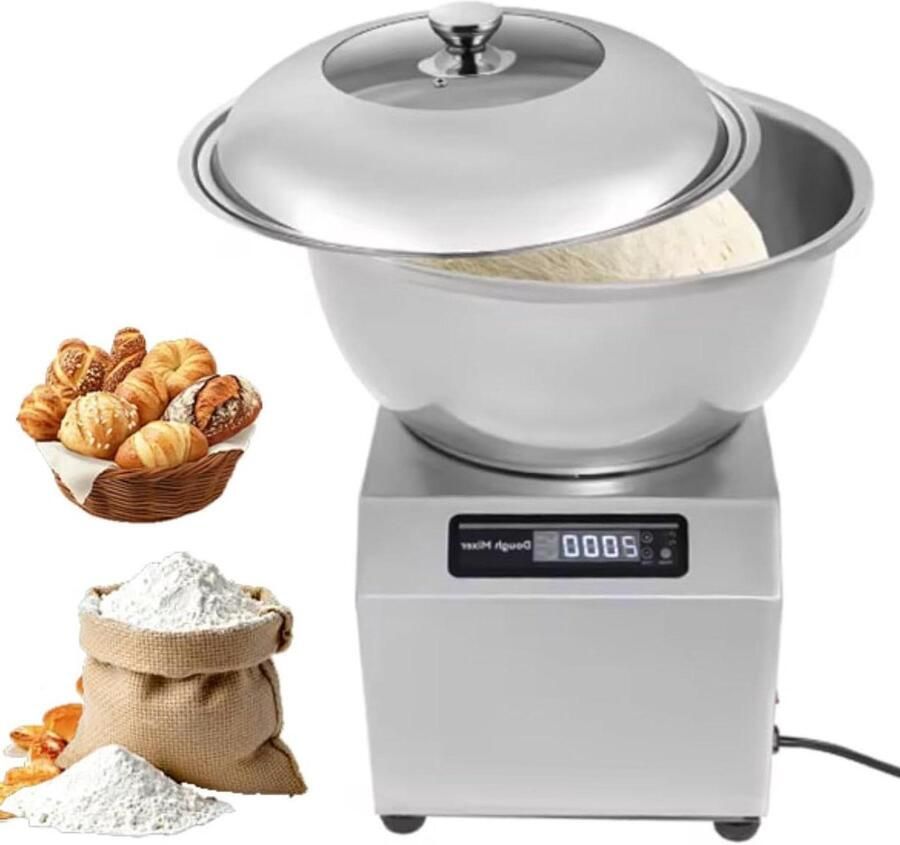Deegmenger RVS Keukenmixer Deegkneedmachine Deeg Mengen Automatische Timerfunctie 8kg Capaciteit Zilverkleurig