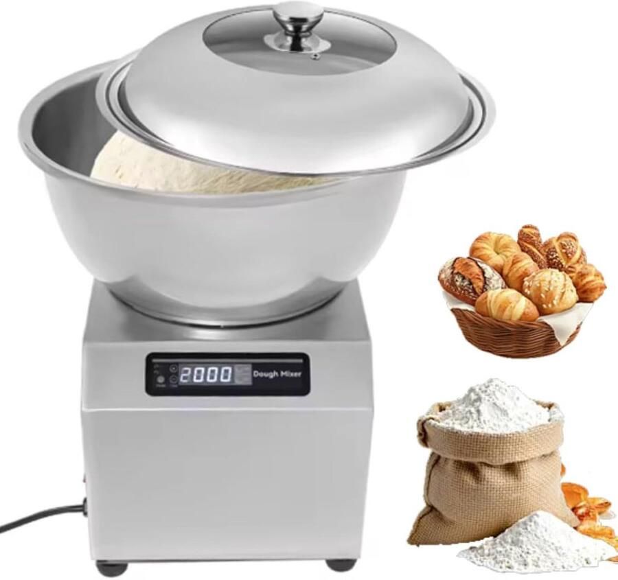 Deegmenger RVS Kom Kneedmachine Keuken Deeg Bereiden Volledig Automatisch 8kg Capaciteit Zilverkleurig