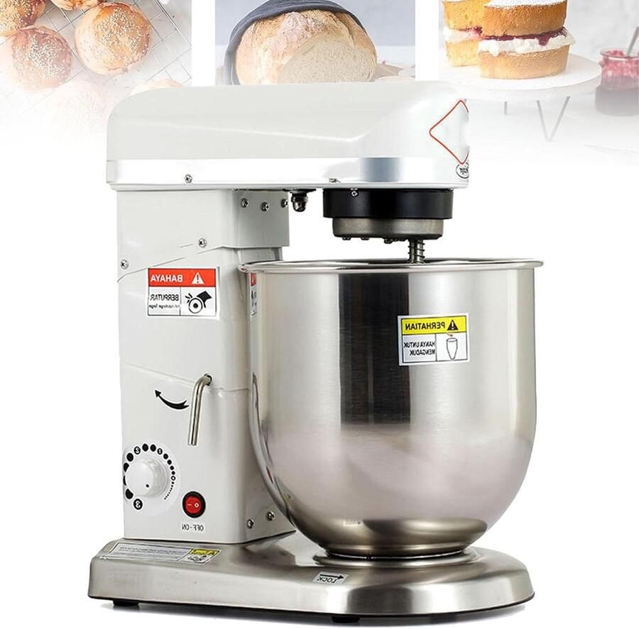 Deegmixer Staande Mixer Keukenmachine Kneedmachine Bakken en Koken Krachtige 500W Motor 10 Liter Kom Zilver