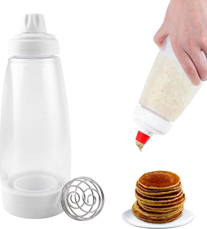 Deegportioneerder Wit 1000 ml Handmatige Beslagdispenser met Mengbol Voor Pannenkoeken en Muffins