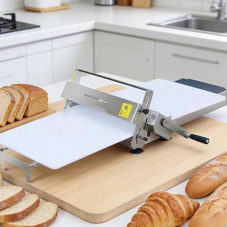 Deegrolmachine Roestvrij Staal Gebakpers Pastamachine Bakken Maken Instelbare Dikte 2-25 mm Zilver
