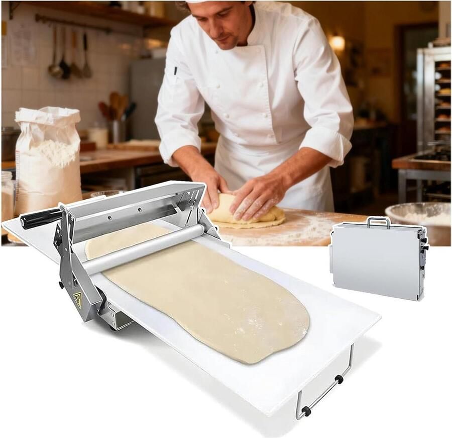 Deegsheetermachine Handmatig Pastamaker Opvouwbaar Bakken Thuis Instelbare Dikte 0-27mm Zilverkleurig