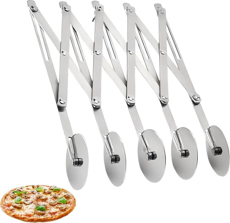 Deegsnijder 5 wielen Pizzasnijder verstelbaar Bakken en snijden Roestvrij staal N.v.t. Zilver