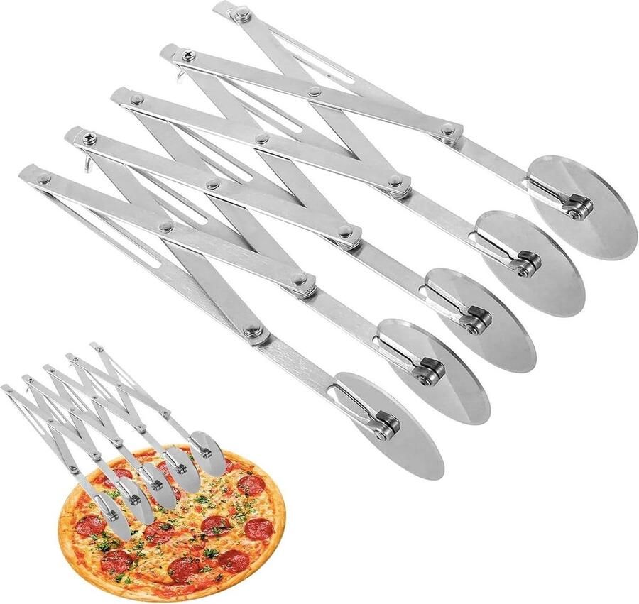 Deegsnijder met 5 wielen Pizzasnijder koekjes Bakken en snijden Verstelbaar en intrekbaar 27 cm lang Zilverkleurig