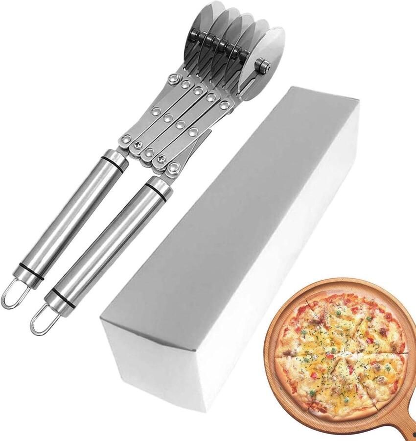 Multi Wiel Snijder Deeg Pizza Bakken Snijden Verstelbare Afstand 28.5 cm Lengte Zilverkleurig
