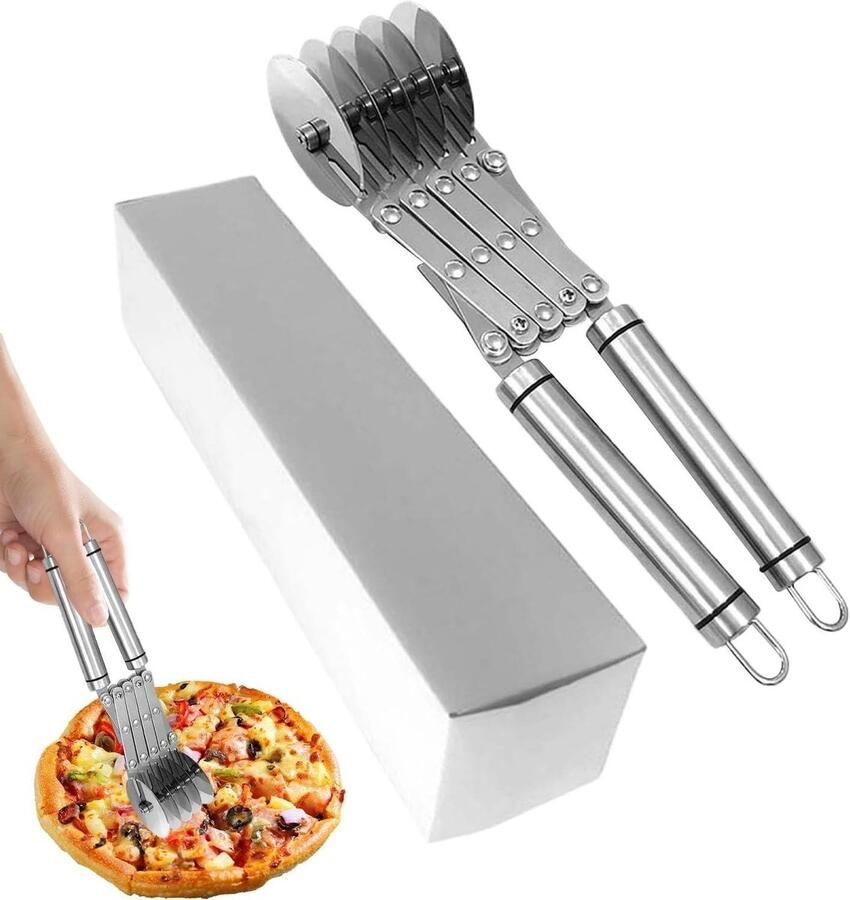 Deegsnijder met wielen Pizzasnijder Pastamachine Bakken en snijden Verstelbare afstand wielen 28.5 x 6.3 cm Zilver