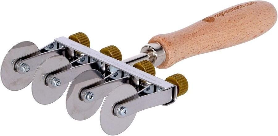 Deegsnijder voor verse pasta 4 gladde verstelbare messen diameter 36 mm van roestvrij staal en houten handvat deegsnijder. Com [Made in Italy]