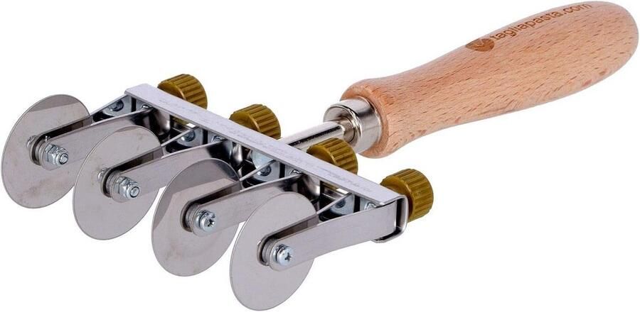 Deegsnijder voor Verse Pasta 4 Verstelbare Roestvrij Stalen Messen 36 mm Houten Handvat