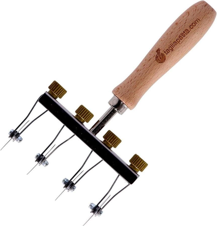 Deegsnijder voor Verse Pasta 4 Verstelbare Roestvrij Stalen Messen 36 mm Houten Handvat