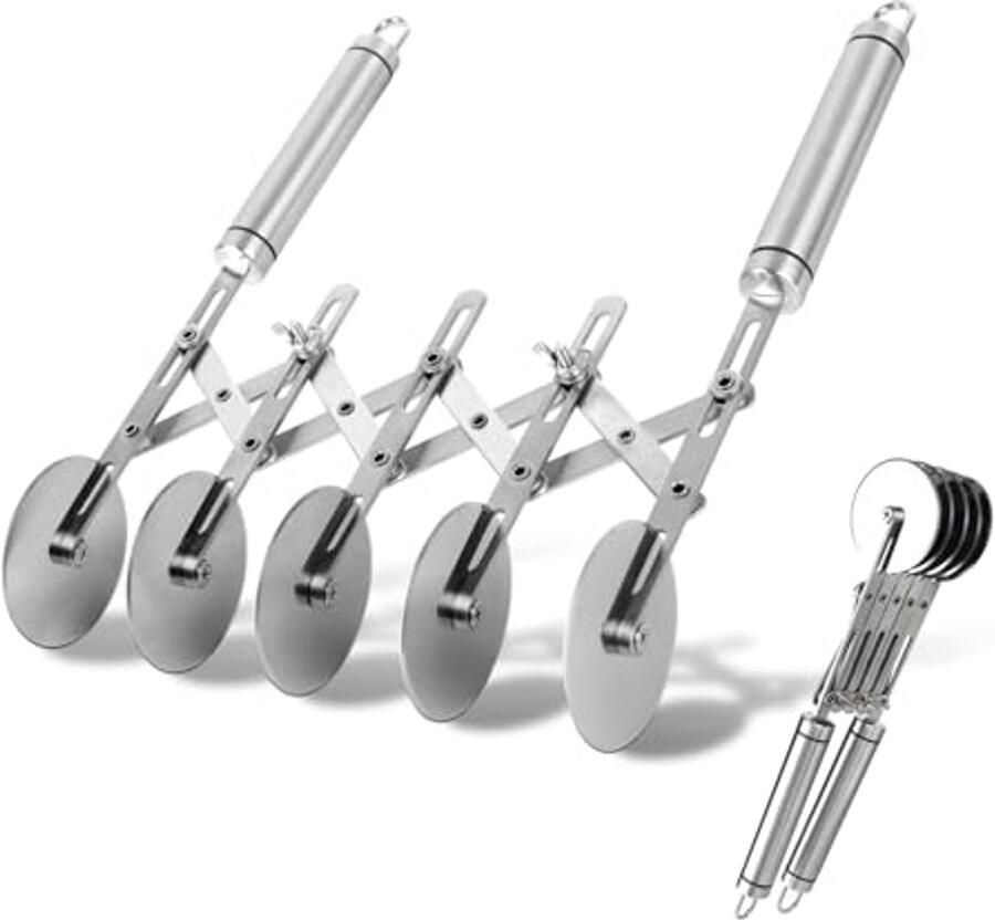 Deegsnijders met verstelbare breedte voor pizza brood en deeg Comfortabele handgrepen en scherpe messen