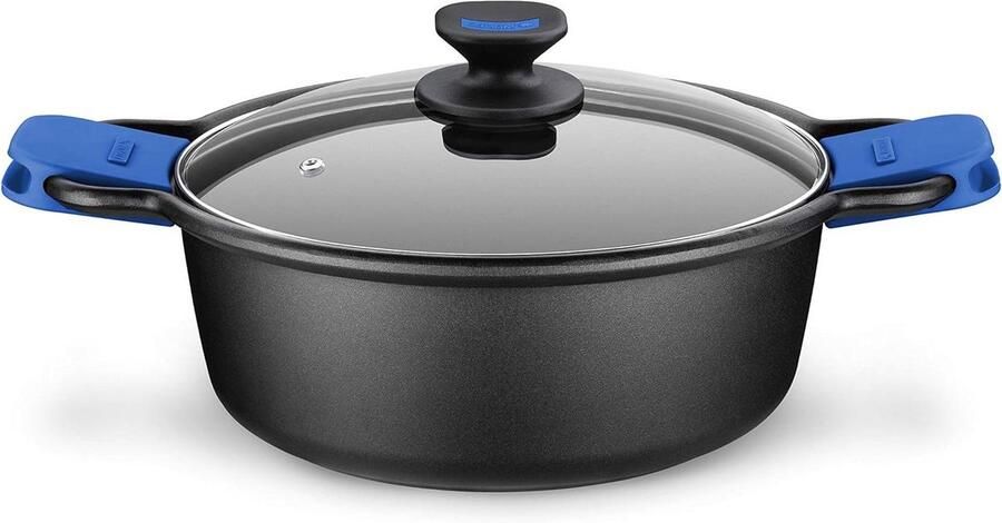 Deegwarenpan Pastapan Kookpan Pasta Koken Inductie Bodem 20 cm Diameter Zwart Blauw