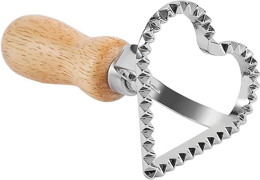 Deegwiel Snijder Pastamaker Wiel Zelf Pasta Maken Houten Handvat 4 Stuks Zilver Burlywood