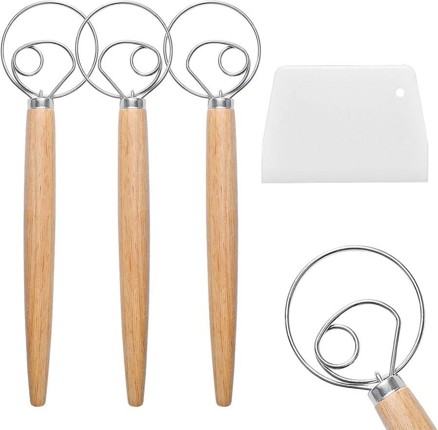 Deense Deegklopper Broodmixer Blender Brood Bakken Ergonomisch Houten Handvat 33 cm Zilver - Foto 1