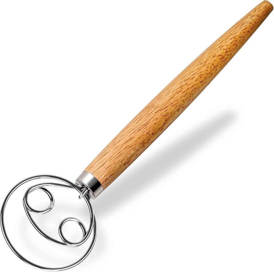 Deense deegmixer roestvrij staal handmixer geschikt voor brooddeeg houten handvat keukenbakgereedschap broodbakgereedschap en accessoires -hout -34cm -Dubbele ring