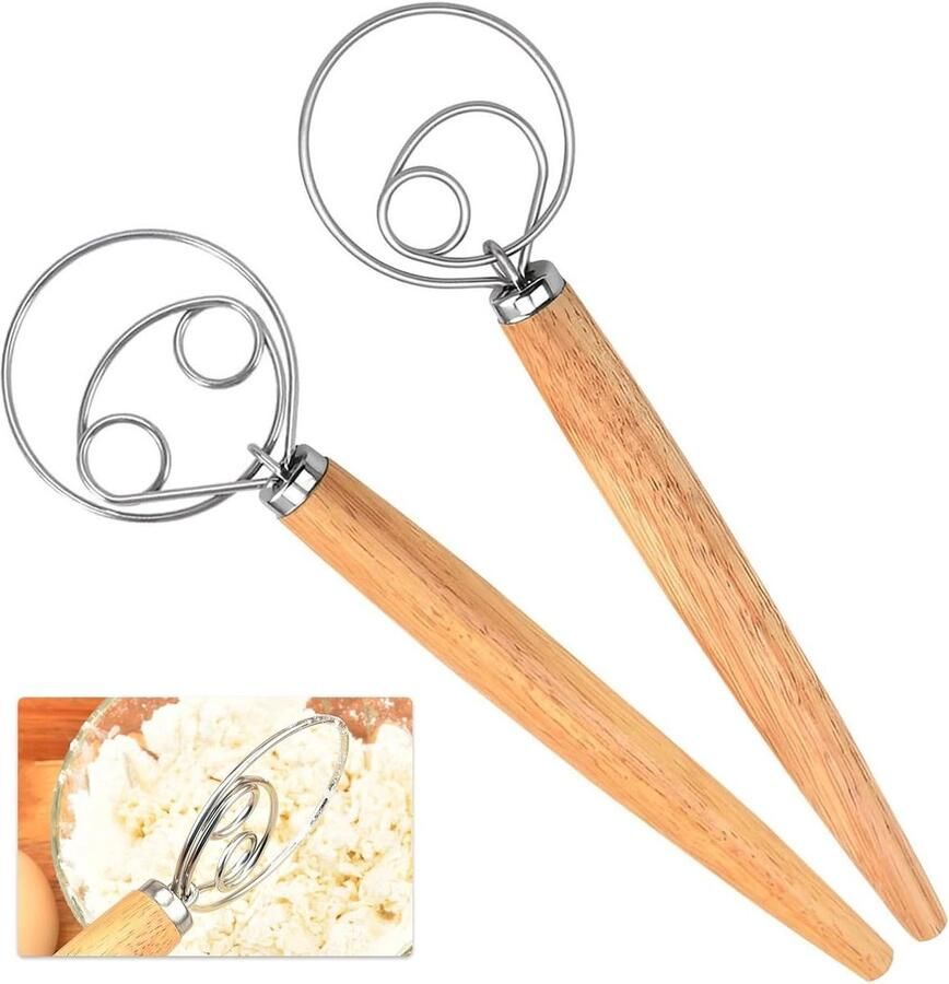 Deense Garde Deeg Mixer Brood Bakken Roestvrij Staal Lange Handgreep Houtkleur