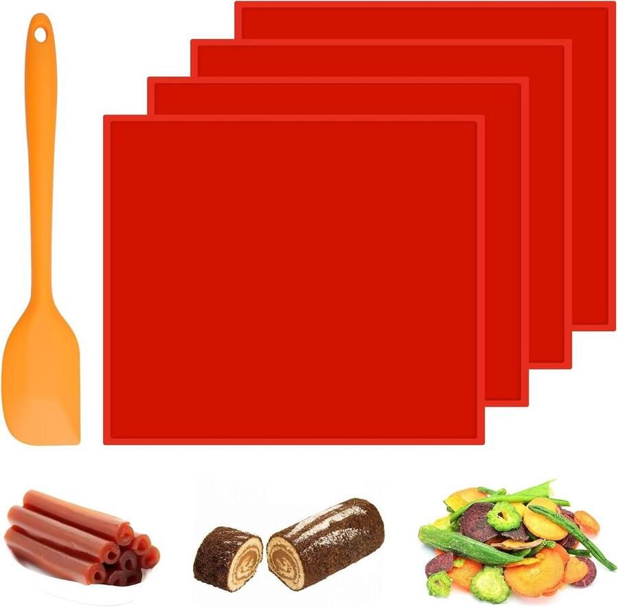 Dehydrator Bladen Voedseldroger Matten Voedsel Drogen Met Rand Ontwerp 4 Stuks 26x30cm Rood