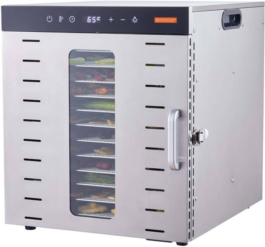 Dehydrator met 10 Trays Roestvrij Staal 1000 W voor Het Drogen Van Gedroogd Vlees En Fruit