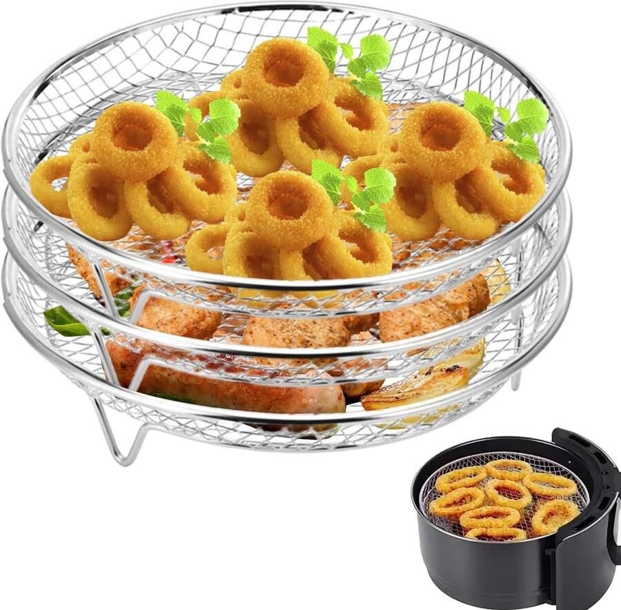 Dehydrator Racks Airfryer Accessoires Voedsel Drogen Stapelbaar Ontwerp 20 x 9 x 4 cm Zilverkleurig