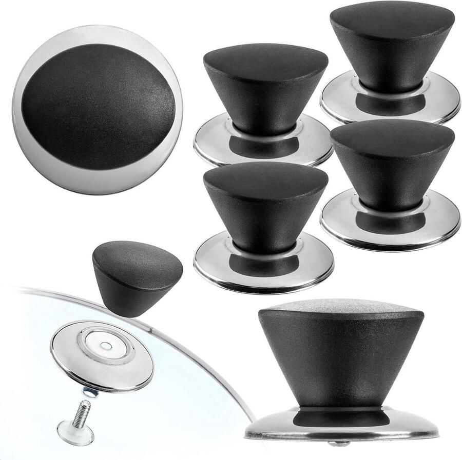 Dekselknoppen Potdekselgrepen Handvatten Koken Keuken Hittebestendig Universeel 4 stuks Zwart Mat