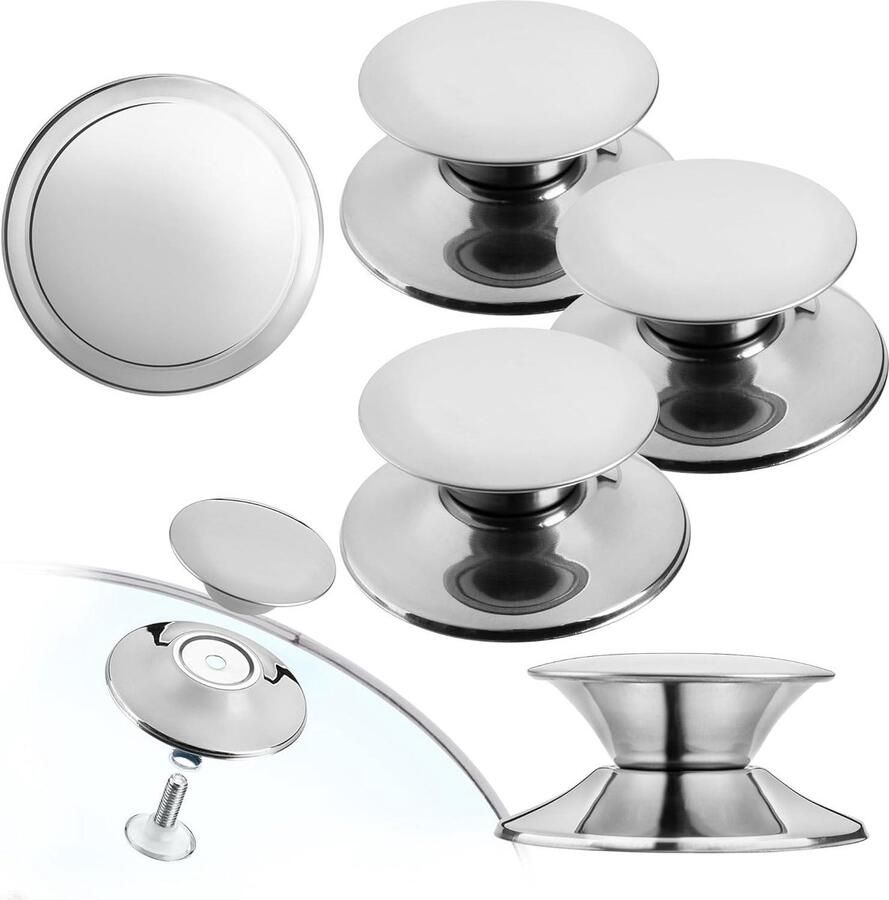 Dekselknoppen Potdekselgrepen Koken Hittebestendig 3 stuks Zilver