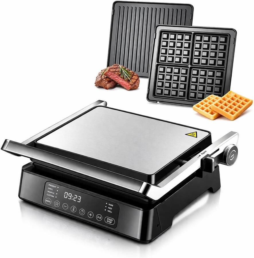 Delightness Elektrische Grill Grillijzer Anti Aanbak Platen 2 Verschillende Platen Wafelmaker Keukenapparaat Zwart