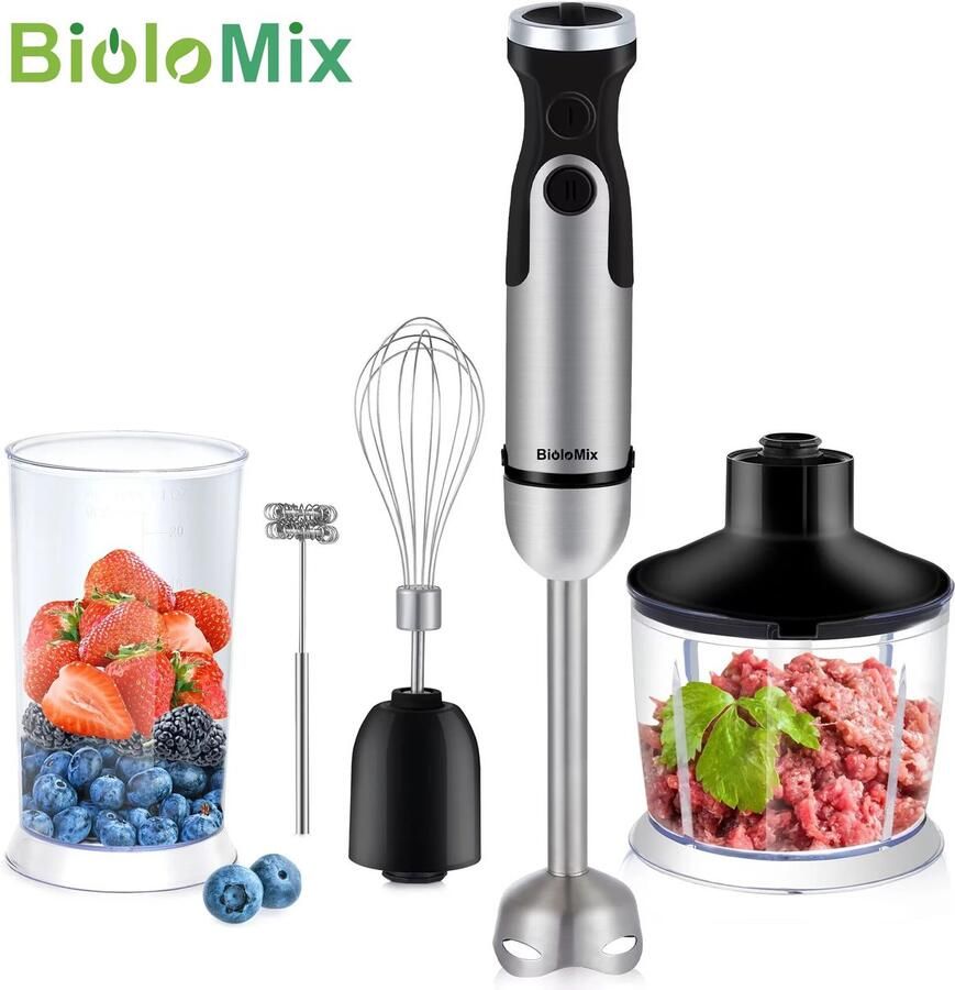 Deliqa 5 in 1 krachtige mixer 1200 watt zwart smoothie maker groentehakker vleesmolen blender mixer smoothie beker BPA vrij 6 snelheden + turbo functie garde met melk opschuimer