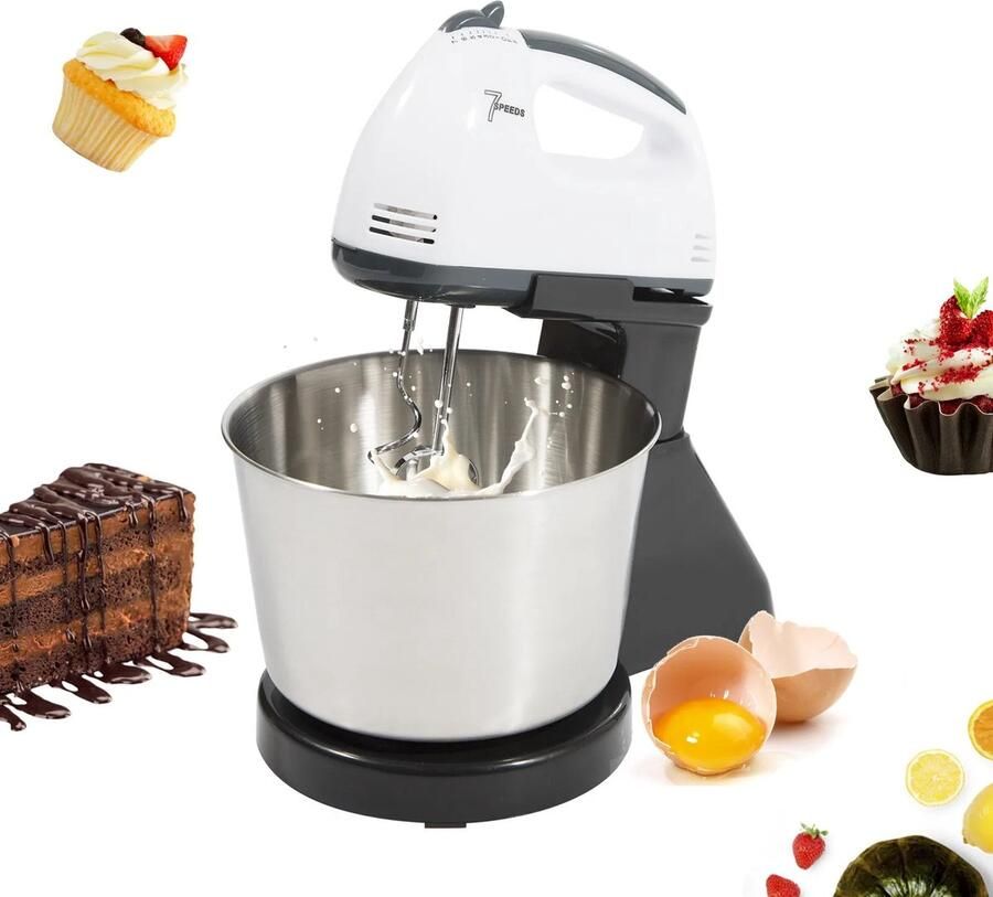 Deliqa keukenmixer luxe deegmachine 350w 1.7 Liter deegmachine RVS 7 versnellingen elektrische mixer makkelijk schoon te maken