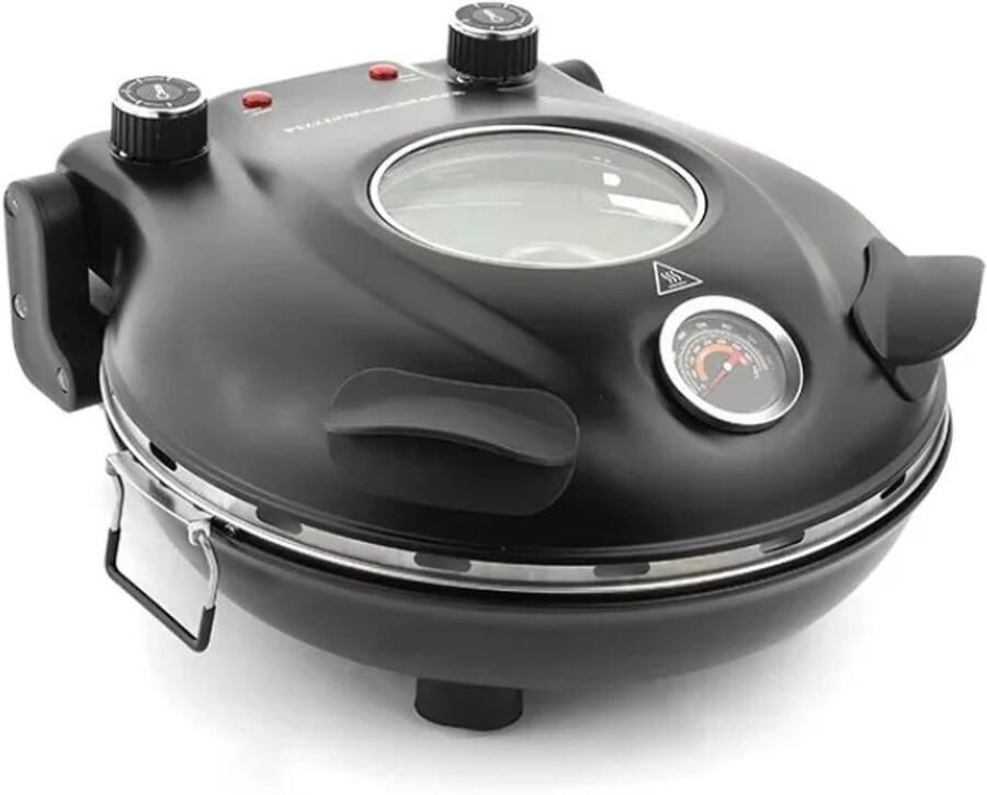 Deliqa pizza oven 32 cm 12 inch 1200 wat zwart elektrische pizza oven tot 420 graden 5 temperatuurinstellingen heerlijk en snel pizza's maken inclusief rvs schraper hittebestendig bakpapier