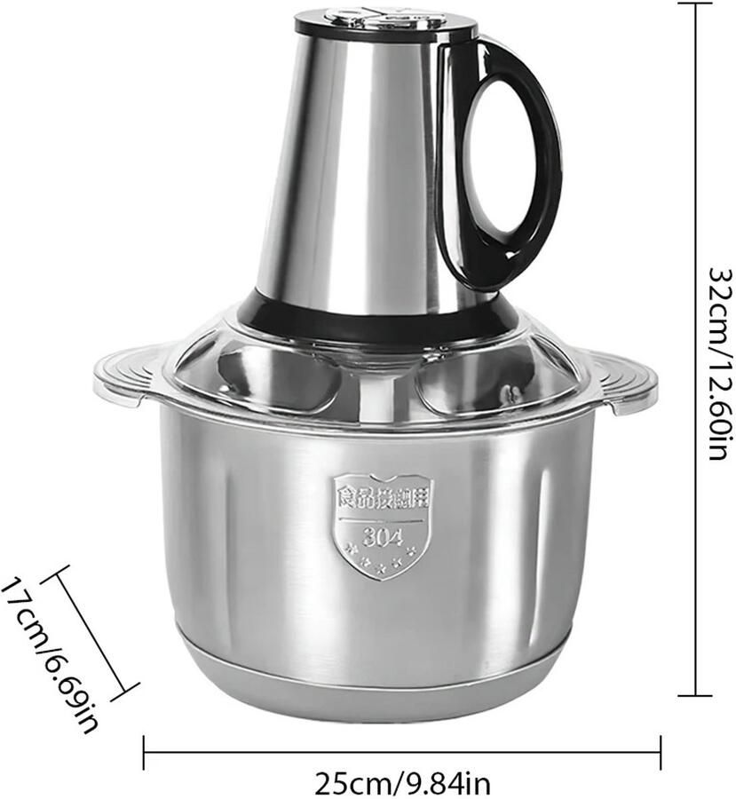 Deliqa rvs voedselmaler 5 liter RVS elektrische vleesmolen voedselvermaler groentesnijder hakselaar grote inhoud