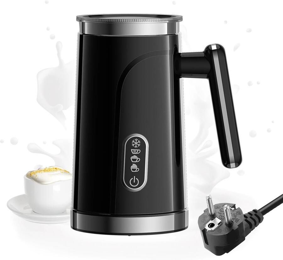 DeltaMerch Elektrische Melkopschuimer Melkverwarmer 4 in 1 BPA vrij 300 ml RVS Warm en koud 500 Watt Zwart